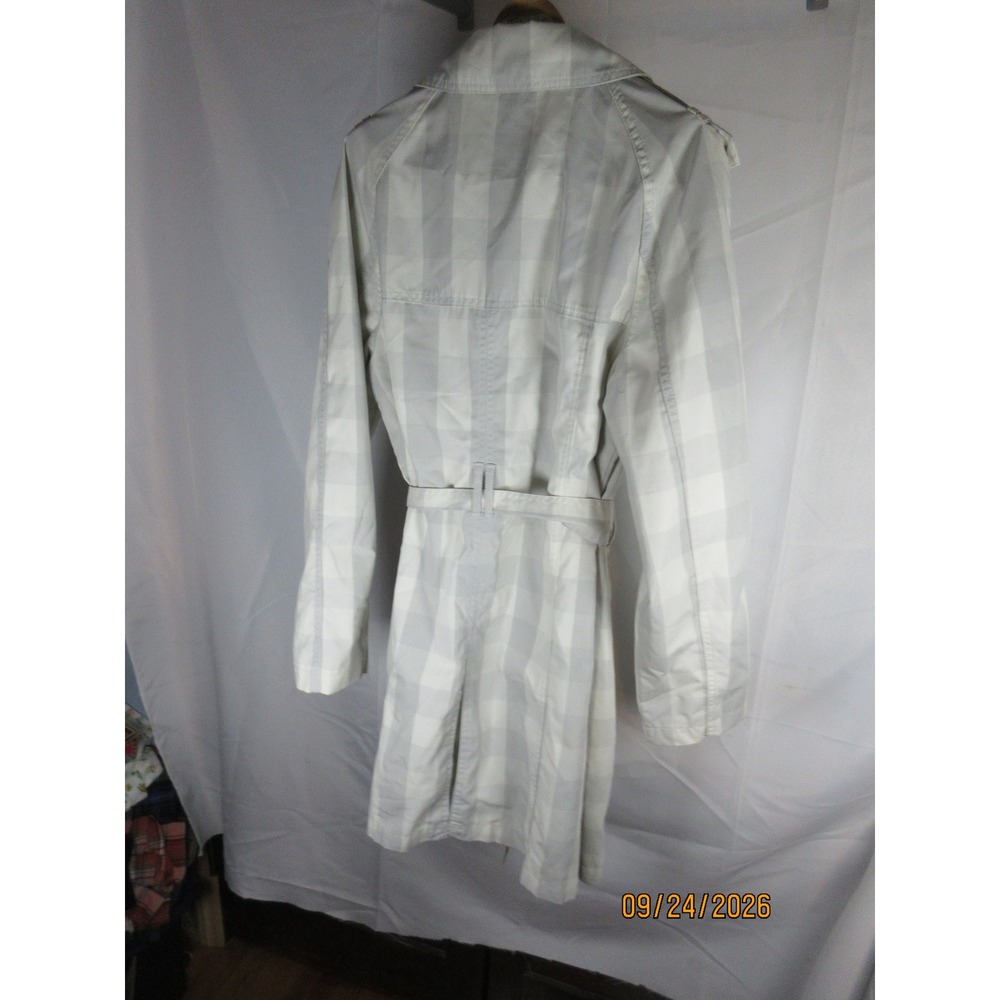 Merona Womens Plaid Trench Coat Cream Gray Water Repellent Double Breasted L - Picture 4 of 9